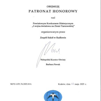 Powiatowy Konkurs Historyczny „I woja światowa na Ziemi Tarnowskiej”